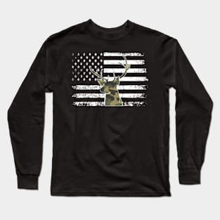 Camo Camouflage Deer American Flag Long Sleeve T-Shirt